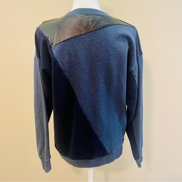 Madewell Blue and Black Faux Leather Colorblock Sweatshirt Medium - Picture 3 of 7